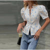 Women's Floral-Print Peplum Blazer with a Pleated Waist and Puff Sleeves