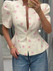 Women's Floral-Print Peplum Blazer with a Pleated Waist and Puff Sleeves