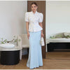 Women's Floral-Print Peplum Blazer with a Pleated Waist and Puff Sleeves