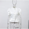 Women's Floral-Print Peplum Blazer with a Pleated Waist and Puff Sleeves