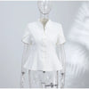 Women's Floral-Print Blazer with a Stand Neck Short Puff Sleeves and a Cinched Waist
