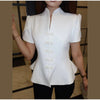 Women's Floral-Print Blazer with a Stand Neck Short Puff Sleeves and a Cinched Waist