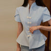 Women's Floral-Print Blazer with a Stand Neck Short Puff Sleeves and a Cinched Waist