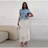 Women's Floral-Print Blazer with a Stand Neck Short Puff Sleeves and a Cinched Waist