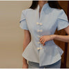 Women's Floral-Print Blazer with a Stand Neck Short Puff Sleeves and a Cinched Waist