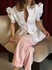 Women's Floral-Print Blazer with a Stand Neck Short Puff Sleeves and a Cinched Waist