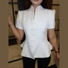 Women's Floral-Print Blazer with a Stand Neck Short Puff Sleeves and a Cinched Waist