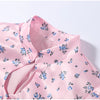 Women's Floral-Print Blazer with a Stand Neck Short Puff Sleeves and a Cinched Waist