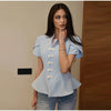 Women's Floral-Print Blazer with a Stand Neck Short Puff Sleeves and a Cinched Waist