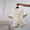 Women's Floral-Print Blazer with a Stand Neck Short Puff Sleeves and a Cinched Waist