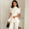 Women's Floral-Print Blazer with a Stand Neck Short Puff Sleeves and a Cinched Waist