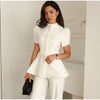 Women's Floral-Print Blazer with a Stand Neck Short Puff Sleeves and a Cinched Waist