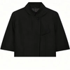 Women's Cropped Blazer, Stand Collar Short Sleeve Button-Front Jacket with Chest Pocket for Spring and Summer