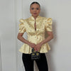 Women's Printed Peplum Blazer with Puff Sleeves and a Cinched Waist