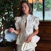 Women's Printed Peplum Blazer with Puff Sleeves and a Cinched Waist