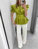 Women's Printed Peplum Blazer with Puff Sleeves and a Cinched Waist