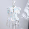 Women's Printed Peplum Blazer with Puff Sleeves and a Cinched Waist