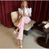 Women's Printed Peplum Blazer with Puff Sleeves and a Cinched Waist