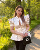 Women's Printed Peplum Blazer with Puff Sleeves and a Cinched Waist