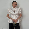 Women's Printed Peplum Blazer with Puff Sleeves and a Cinched Waist