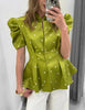Women's Printed Peplum Blazer with Puff Sleeves and a Cinched Waist
