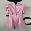 Women's Printed Peplum Blazer with Puff Sleeves and a Cinched Waist