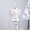 Women's Printed Peplum Blazer with Puff Sleeves and a Cinched Waist