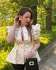 Women's Printed Peplum Blazer with Puff Sleeves and a Cinched Waist