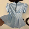 Women's Printed Peplum Blazer with Puff Sleeves and a Cinched Waist