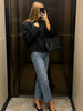 Women's Black Stand-Collar Blazer with a Cropped Fit and Single-Button Front