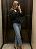 Women's Black Stand-Collar Blazer with a Cropped Fit and Single-Button Front