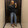 Women's Black Stand-Collar Blazer with a Cropped Fit and Single-Button Front
