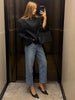 Women's Black Stand-Collar Blazer with a Cropped Fit and Single-Button Front
