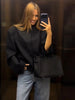 Women's Black Stand-Collar Blazer with a Cropped Fit and Single-Button Front
