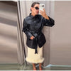Women's Fitted PU-Leather Blazer with a Split Collar and Cinched Waist