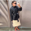 Women's Fitted PU-Leather Blazer with a Split Collar and Cinched Waist