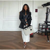 Women's Fitted PU-Leather Blazer with a Split Collar and Cinched Waist