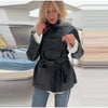 Women's Fitted PU-Leather Blazer with a Split Collar and Cinched Waist