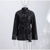 Women's Fitted PU-Leather Blazer with a Split Collar and Cinched Waist