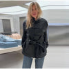 Women's Fitted PU-Leather Blazer with a Split Collar and Cinched Waist