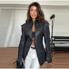 Women's Fitted PU-Leather Blazer with a Split Collar and Cinched Waist