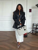 Women's Fitted PU-Leather Blazer with a Split Collar and Cinched Waist
