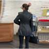 Women's Fitted PU-Leather Blazer with a Split Collar and Cinched Waist