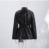 Women's Fitted PU-Leather Blazer with a Split Collar and Cinched Waist