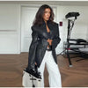 Women's Fitted PU-Leather Blazer with a Split Collar and Cinched Waist
