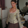 Women's Printed Full-Sleeve Blazer with a Square Neck and Slim Fit