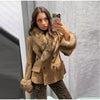 Women's Faux-Suede Blazer with a Faux-Fur Collar and Cuffs