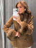 Women's Faux-Suede Blazer with a Faux-Fur Collar and Cuffs
