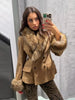 Women's Faux-Suede Blazer with a Faux-Fur Collar and Cuffs