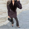 Women's Faux-Suede Blazer with a Faux-Fur Collar and Cuffs